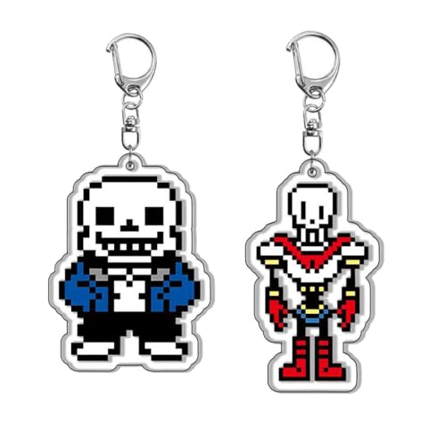 2 Pcs Under Tale Schlüsselanhänger Anime Sans Papyrus Frisk Flowey Figur Cosplay Zubehör Under Tale Acryl Anhänger Set (2) von JUSONGKWCP