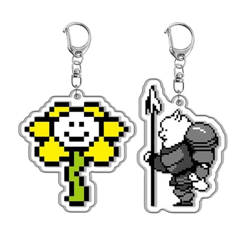 2 Pcs Under Tale Schlüsselanhänger Anime Sans Papyrus Frisk Flowey Figur Cosplay Zubehör Under Tale Acryl Anhänger Set (4) von JUSONGKWCP