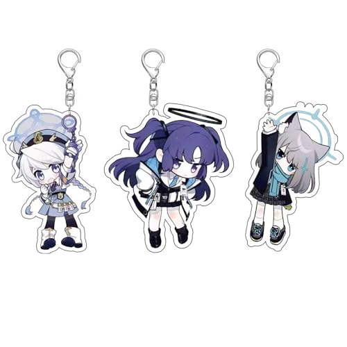 3 Blue Archives Schlüsselanhänger Anime Figur Cosplay Zubehör Schlüsselbund Blue Archives Acryl Anhänger Keychain Set von JUSONGKWCP