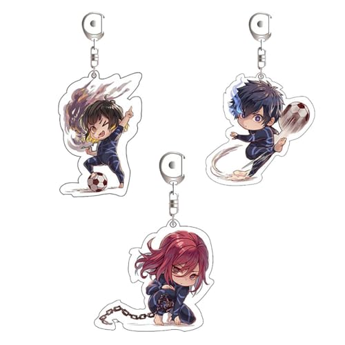 3 Pcs Blue Locks Schlüsselanhänger Anime Action Figur Cosplay Zubehör Blue Locks Acrylic Keychain Anhänger Set Manga Blues Lock Merch von JUSONGKWCP