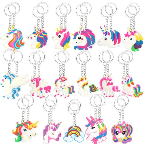 34 Pcs Einhorn Schlüsselanhänger Einhorn Party Gunst Dekorationen Keychain Einhorn Thema Party Tasche Füller Zubehör PVC Silikon Kette von JUSONGKWCP