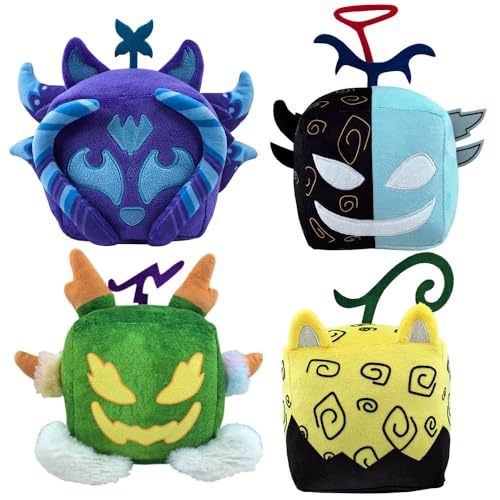 JUSONGKWCP 4 Pcs Blox Fruit Plush Blox Fruit Code Figur Niedlich Plüschpuppe Quadratisches Plüsch Kissen Blox Fruit Party Deko Doll von JUSONGKWCP