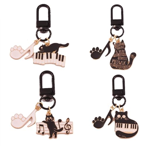 4 Stück Katze Und Musik Schlüsselanhänger Katze Anhänger Party Gunst Dekorationen Für Jugendliche Metallkette Set Musik Katze Tasche Dekor von JUSONGKWCP