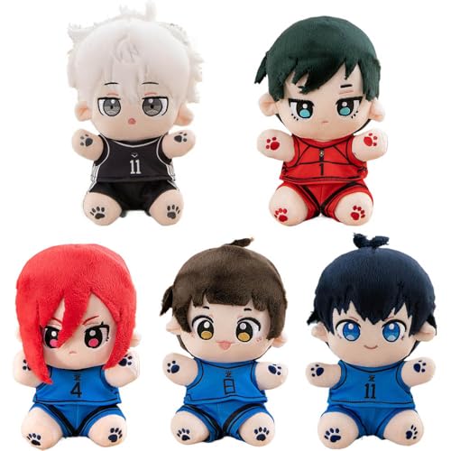 5 Pcs Blue Locks Plush Blue Locks Figur Yoichi Bachira Hyoma Nagi Niedlich Plüschpuppe Blue Locks Anime Party Deko, 22 cm / 8.7 inches von JUSONGKWCP