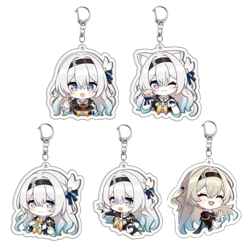 5 Pcs Honkai Stars Rail Fireflys Schlüsselanhänger Anime Figur Fireflys Cosplay Zubehör Schlüsselbund Stars Rail Acryl Anhänger Keychain Set von JUSONGKWCP