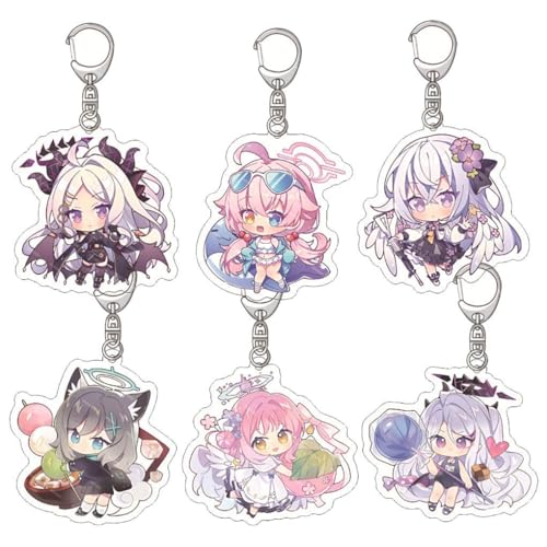 6 Pcs Blue Archives Schlüsselanhänger Anime Figur Hina Cosplay Zubehör Schlüsselbund Blue Archives Acryl Anhänger Keychain Set von JUSONGKWCP