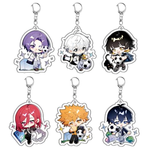 6 Pcs Blue Locks Schlüsselanhänger Anime Action Figur Cosplay Zubehör Blue Locks Acryl Keychain Anhänger Set Blues Lock Merch von JUSONGKWCP