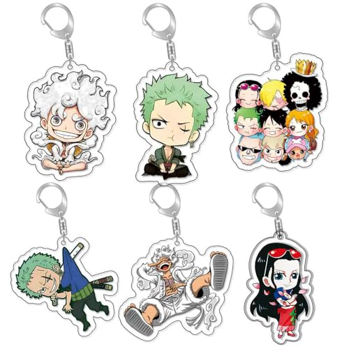 6 Pcs One Pieces Schlüsselanhänger Anime Figur Cosplay Zubehör Cute One Pieces Acryl Keychain Anhänger Set von JUSONGKWCP