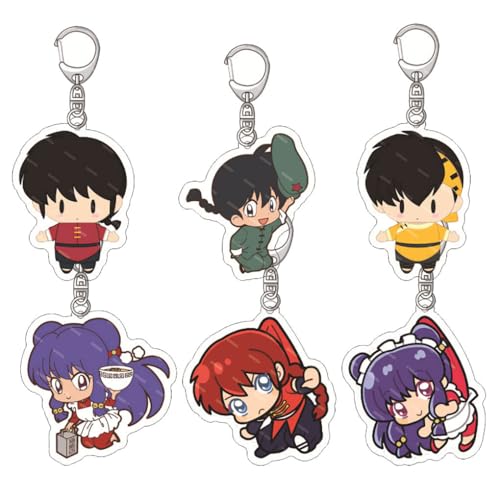 6 Pcs Ranmas-1/2 Schlüsselanhänger Ranma-Tendou Akane Figur Cosplay Zubehör Ranmas-1/2 Anime Acryl Keychain Anhänger Set von JUSONGKWCP