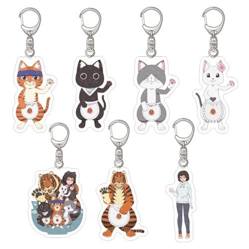 7 Pcs Ramen Akaneko-cat Schlüsselanhänger Anime Katze Figur Cosplay Zubehör Ramen Cat Acryl Anhänger Set von JUSONGKWCP