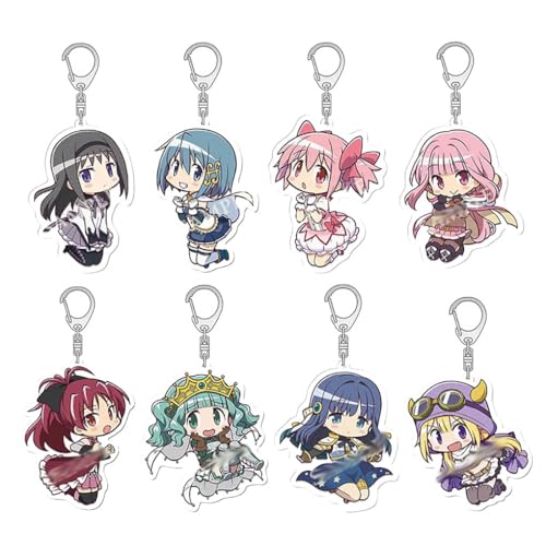 8 Pcs Magi Madoka Magica Schlüsselanhänger Anime Figur Kaname Madoka Cosplay Zubehör Schlüsselbund Madoka Magica Acryl Anhänger Keychain Set von JUSONGKWCP