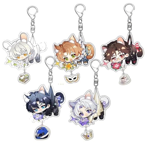 JUSONGKWCP 5 Love＆Deepspace Schlüsselanhänger Anime Figur Cosplay Zubehör Schlüsselbund Acryl Anhänger Keychain Set von JUSONGKWCP