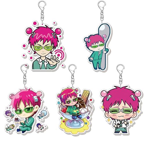 5 Pcs Saikik Schlüsselanhänger Anime Figur Saikik Cosplay Zubehör Schlüsselbund Saikik Acryl Anhänger Keychain Set von JUSONGKWCP