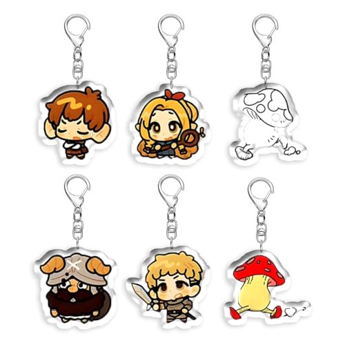 JUSONGKWCP Delicious Dungeon Meshi Schlüsselanhänger Anime Figur Niedlich Accessories Delicious Dungeon Meshi Acryl Anhänger Set Pack of 6 von JUSONGKWCP