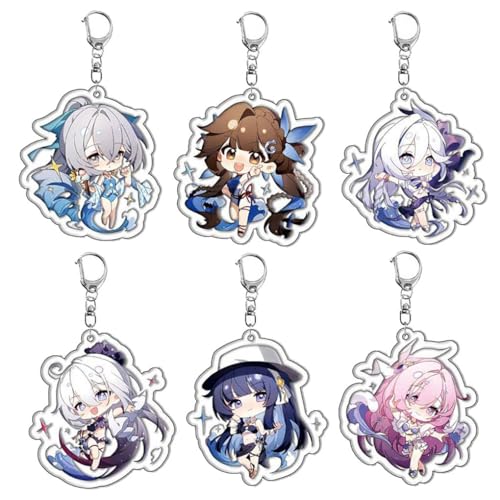 JUSONGKWCP Pack of 6 Hon Kai Impact Schlüsselanhänger Anime Figur Cosplay Accessories Süße Keychain Hon Kai Impact 3 Acryl Kette von JUSONGKWCP