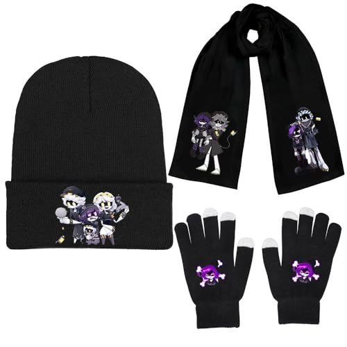 Murders Cyn N V J Figur Beanie Mütze Schal Handschuhe 3 Set, Winter Touchscreen Handschuhe Gestrickte Mütze Lange Weiche Warme Schals Für Outdoor Sportarten (Black-1) von JUSONGKWCP