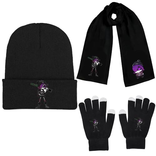 Murders Cyn N V J Figur Beanie Mütze Schal Handschuhe 3 Set, Winter Touchscreen Handschuhe Gestrickte Mütze Lange Weiche Warme Schals Für Outdoor Sportarten (Black-2) von JUSONGKWCP