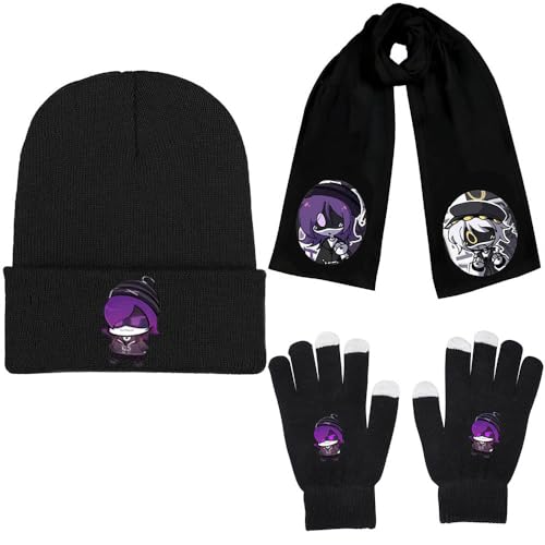 Murders Cyn N V J Figur Beanie Mütze Schal Handschuhe 3 Set, Winter Touchscreen Handschuhe Gestrickte Mütze Lange Weiche Warme Schals Für Outdoor Sportarten (Black-3) von JUSONGKWCP