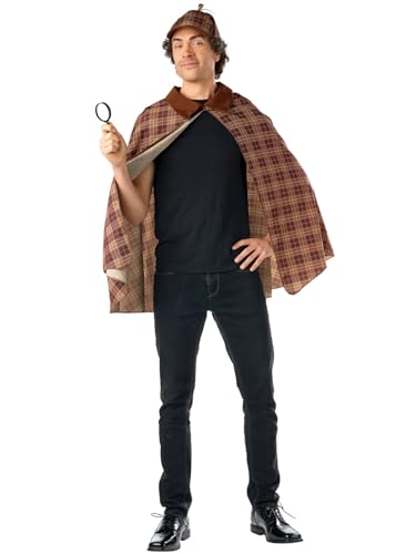 JUST FOR PARTY Detektiv-Kostüm für Erwachsene, Waffel-kariert, Umhang und Hut mit Lupe, Einheitsgröße, lustiges Cosplay-Outfit für Unisex-Erwachsene JUST FOR PARTY Detektiv-Kostüm für Erwachsene, Waffel-kariert, Umhang und Hut mit Lupe, Einheitsgröße, lustiges Cosplay-Outfit für Unisex-Erwachsene von JUST FOR PARTY