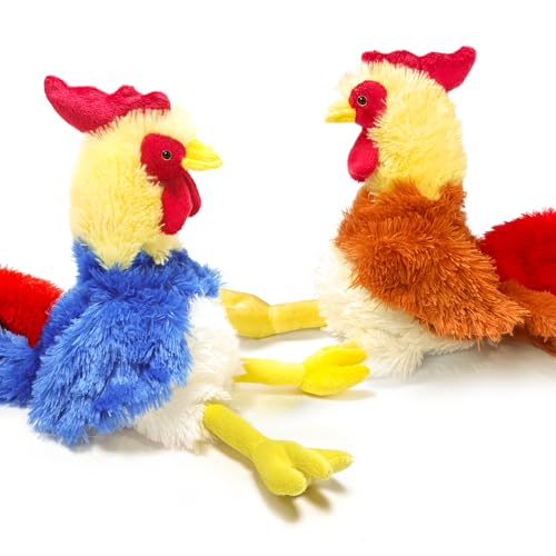 JUSTQUNSEEN 2 Stück Huhn Stofftier Huhn Plüsch, 22,9 cm, gefülltes Huhn, blauer Hahn, Stofftiere, Plüsch-Spielzeug, Huhn-Spielzeug für Kinder, Huhn-Stofftier-Hahn Geschenk für Kinder von JUSTQUNSEEN