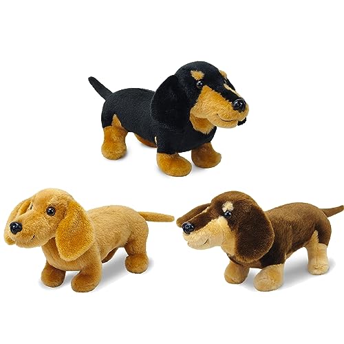 JUSTQUNSEEN 3Pcs Hund Plüschtier 9.8" Dachshund Plüschtiere Set Plüschtiere für Geburtstag Kinderparty, Kinder, um Kreativität zu inspirieren von JUSTQUNSEEN