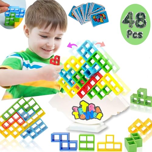 48Pcs Tetra Tower Spiel, Tetris Balance Tower Game, Stapelspiel Magnetic Building Blocks fur Kinder, Tetris Game Stacking Blocks, Balancing Games Building Puzzle Spielzeug, Familie Geburtstag Spiele von JUTAWAV