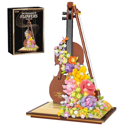 Violineninstrument Baustein-Set, kreatives DIY-Violinenmodell mit Blumen Gebäude, Heimdekoration Geschenkidee für Kinder und Erwachsene, nicht kompatibel mit Lego (950 Stück) von JUTTAUTO