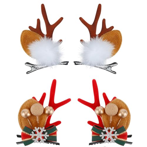 Weihnachten Haarspangen,4 Stück Haarspangen Haarschmuck Weihnachten Rentier Geweih Haarnadeln Haarclips Hirsch Haar Accessoires Spangen Niedliche Elchgeweih Kopfschmuck für Kinder Mädchen Damen von JUXINE