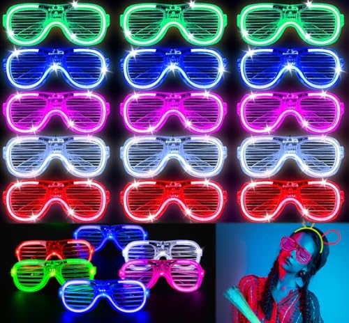 JUXINE 16 Stück LED Brillen für Party,LED Brille,Leuchtende Partybrille,Neon Party Brille für Halloween Karneval Weihnachten Geburtstag Fasching Festivalbrille für Kinder Erwachsene（Style III） von JUXINE