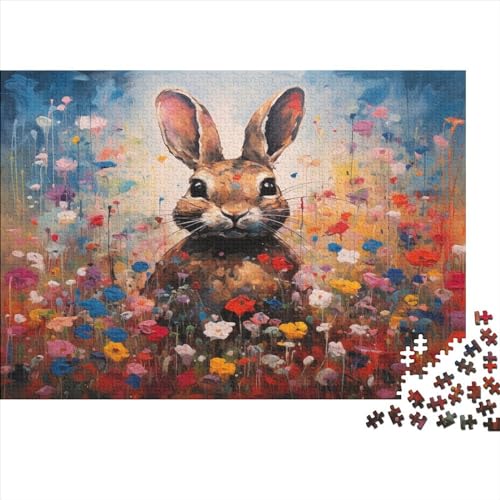2024 Hölzern Puzzle Ölgemälde Kaninchen, Familienurlaub-Puzzle 1000 Teile Puzzles, Puzzles,Hausdekoration, Erwachsene von JUXINGABC