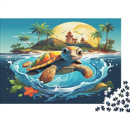 Cute Schildkröte Tropical Beach 500 Teile, Impossible Woody Puzzle,Geschicklichkeitsspiel Für Die Ganze Familie, Erwachsenenpuzzle Ab 14 Jahren Puzzel 500pcs (52x38cm) von JUXINGABC