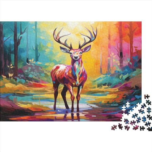 Hölzern Puzzle 2023, Adventskalender Puzzle 300 Hölzern Teile Weihnachtskalender 2023 Männer Frauen Geschenke Jigsaw Puzzle Adventskalender Geschenke - Oil Painting Elch von JUXINGABC