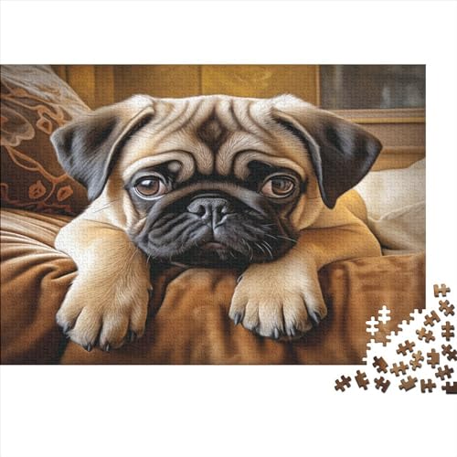 Hölzern Puzzle 300 Teile Süßer Mops Hund Hund Pattern Brown - Farbenfrohes Puzzle Für Erwachsene in Bewährter Qualität () 300pcs (40x28cm) von JUXINGABC