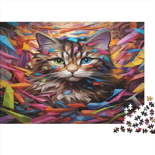 Hölzern Puzzle - Bunte Katze - 1000 Teile Puzzle Für Erwachsene, Holzpuzzle Mit 1000pcs (75x50cm) von JUXINGABC