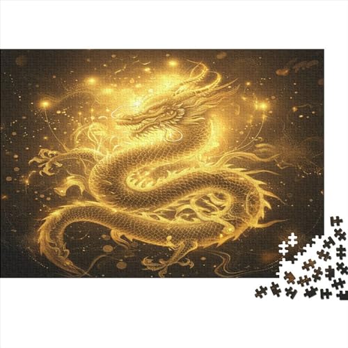 Hölzern Puzzle - Golden Drachen - 500 Teile Puzzle Für Erwachsene, Holzpuzzle Mit 500pcs (52x38cm) von JUXINGABC