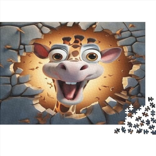 Hölzern Puzzle - Lustige Giraffe mit 3D-Effekt - 500 Teile Puzzle Für Erwachsene, Holzpuzzle Mit 500pcs (52x38cm) von JUXINGABC
