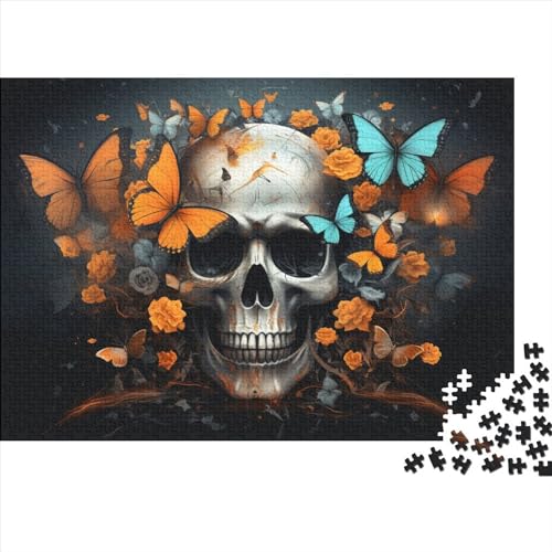 Hölzern Puzzle Skull with Blumen 500 Piece Puzzle for Adults, Puzzle with 500pcs (52x38cm) von JUXINGABC
