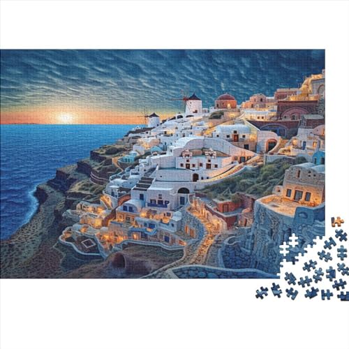 Puzzle 500 Teile, Abend auf Santorini Collection, Geschicklichkeitsspiel Für Die Ganze Familie, Erwachsenenpuzzle Ab 14 Jahren - Holzpuzzle 500pcs (52x38cm) von JUXINGABC
