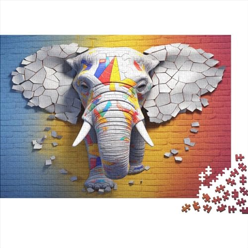 Puzzle 500 Teile,Puzzle Erwachsene, Impossible Puzzle, Geschicklichkeitsspiel Für Die Ganze Familie,Puzzle Farbenfrohes Legespiel - Bunter 3D-Elefant.Home Dekoration Puzzle 500pcs (52x38cm) von JUXINGABC