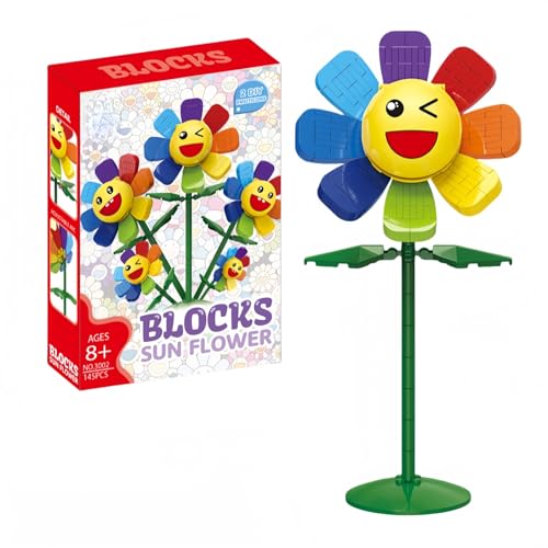 Creator Regenbogen Sonnenblume Pflanze Bausteine Set, Lächelndes Gesicht Blume mit 2 Emotionen Klemmbausteine Modell Kit, 145+ Teile Künstliche Blume Floral Spielzeug Geschenk für Erwachsene Kinder von JVAVNE