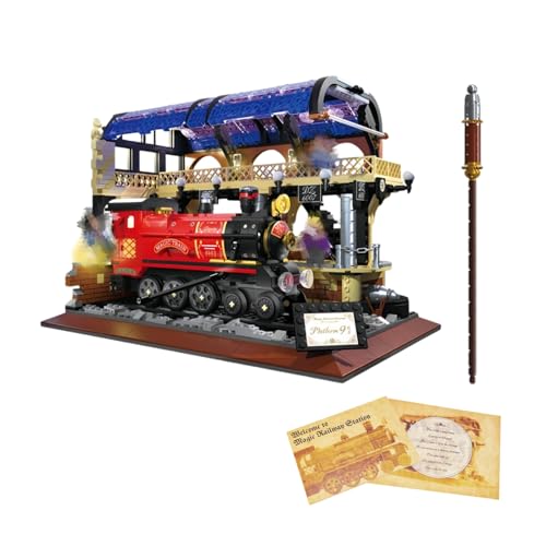 Harry Zauber Zug Bahnhof Petter Bausteine Set, Retro Wizard World Steam Express Lokomotive mit Zauberstab Klemmbausteine Bausatz, Hexe Zauberer Spielzeug Geschenk für Jugendliche Erwachsene 1308Teile von JVAVNE