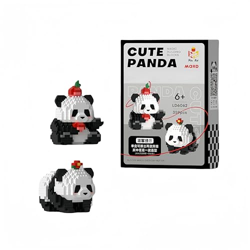 JVAVNE 2 IN 1 Panda Mini Bausteine Set, Panda mit Blumenapfel Niedliche Tiere Mini Klemmbausteine Modell Kit, 359 Teile Panda Micro Bausatz Spielzeug Deko Geschenkidee für Erwachsene Kinder von JVAVNE