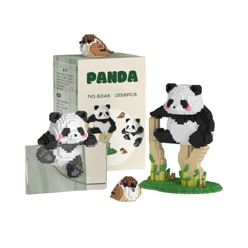 JVAVNE 2 in 1 Panda Vögel Mini Bausteine Set, Panda Spatz, süße Tiere Mini Klemmbausteine Spielzeug Bausatz, Panda Mikro Bauklötze Set für Erwachsene Kinder, Deko Geschenkidee, 1558 Teile von JVAVNE