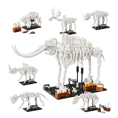 JVAVNE 6 in 1 Dinosaurier Fossilien Bausteine Set, 928PCS Kompatibel mit Leg* 6 prähistorische Tiere Skelett in 1 Mammut Knochen Klemmbausteine Bausatz, STEM Spielzeug Geschenke für Erwachsene Kind von JVAVNE