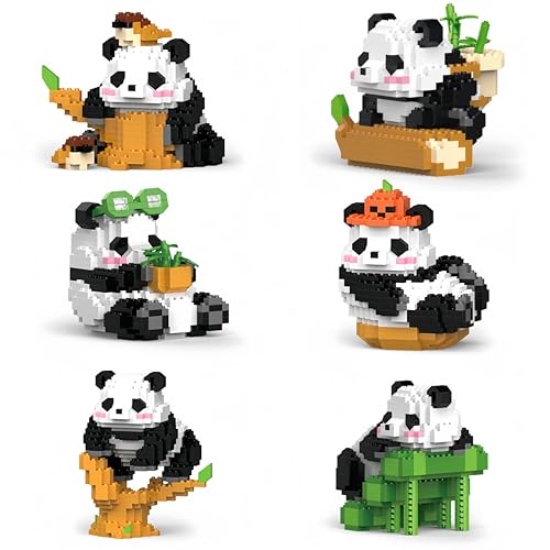 JVAVNE 6er Set Panda Mini Bausteine Set, Panda Niedliche Tiere Klemmbausteine Modell Kit, Panda Mikro Spielzeug Set Bausatz Kreative Dekor Geschenkidee für Erwachsene Kinder von JVAVNE