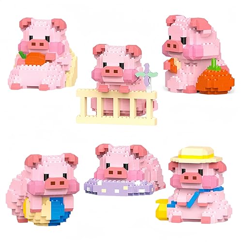 JVAVNE 6er Set Schwein Mini Bausteine Set, Creator Schwein NiedlicheTiere Klemmbausteine Modell Kit, Schweinchen Mikro Spielzeug kreative Deko Geschenkidee für Erwachsene Kinder Schwein von JVAVNE