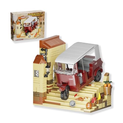 JVAVNE Indisches Jnos Tuk-Tuk Bausteine Set, Bauspielzeug für Raumdekoration 404PCS, Tuk Auto Modular Klemmbausteine Bausatz Kit, Sammlerstücke Fahrzeugbau Spielzeug, Geschenk für Kinder Erwachsene von JVAVNE