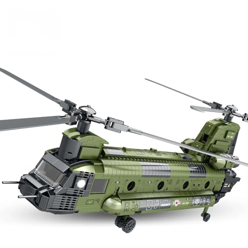 JVAVNE Militär Helikopter Klemmbausteine Set, 1622 Teile MOC CH-47 Luftfahrzeug Flugzeug Bausteine Bausatz, Kompatibel Armee Flugzeug Display Modell Spielzeug Geschenk Dekor für Erwachsene Jugendlice von JVAVNE