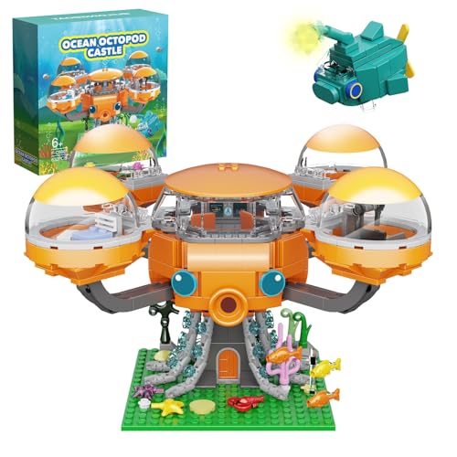 JVAVNE Ozean Abenteuer Octopus Squad Schloss Bausteine Set, 632 Teile Tier BAU Modell Kit, Laternenfisch Fahrzeug Klemmbausteine Bausatz Spielzeug Geschenk für Erwachsene Kinder Jungen Mädchen 6+ von JVAVNE