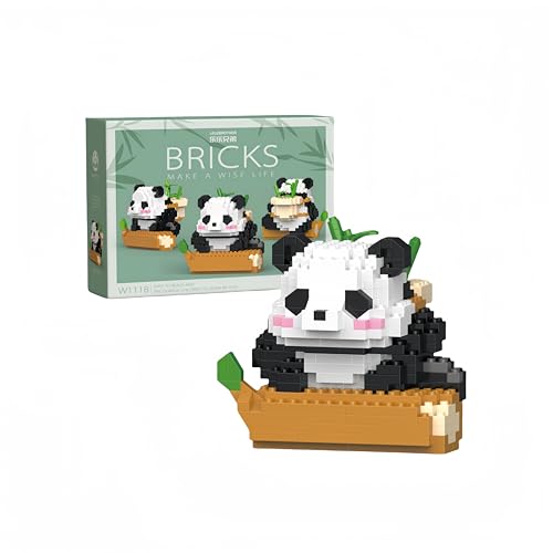 JVAVNE Panda mit Bambus Mini Bausteine Set, 378 Teile Panda Niedliche Tiere Klemmbausteine Modell Kit, Panda Mikro Spielzeug Set Bausatz Kreative Dekor Geschenkidee für Erwachsene Kinder von JVAVNE